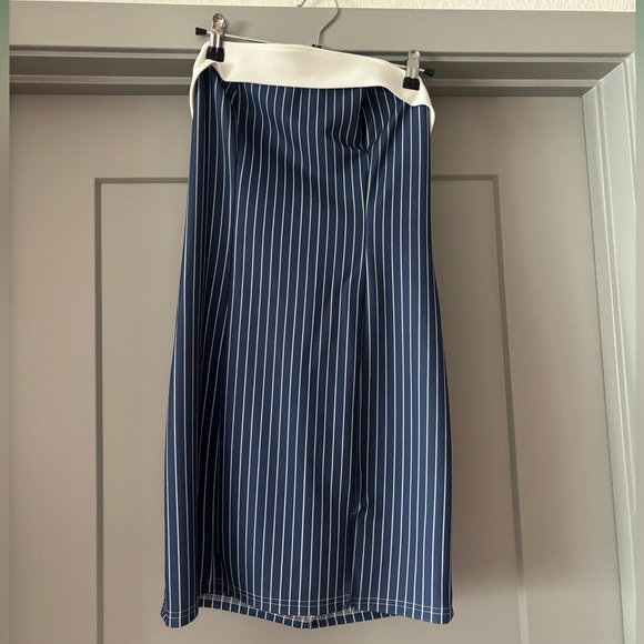 Pinstripe Navy Strapless Mini Dress - Picture 1 of 5